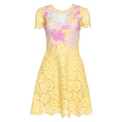 Valentino Yellow & Pink Lace Tulle Scalloped Hem Dress S