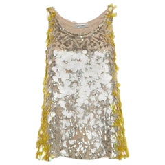 Valentino Yellow/Pink Sequin Embellished Silk Tank Top S