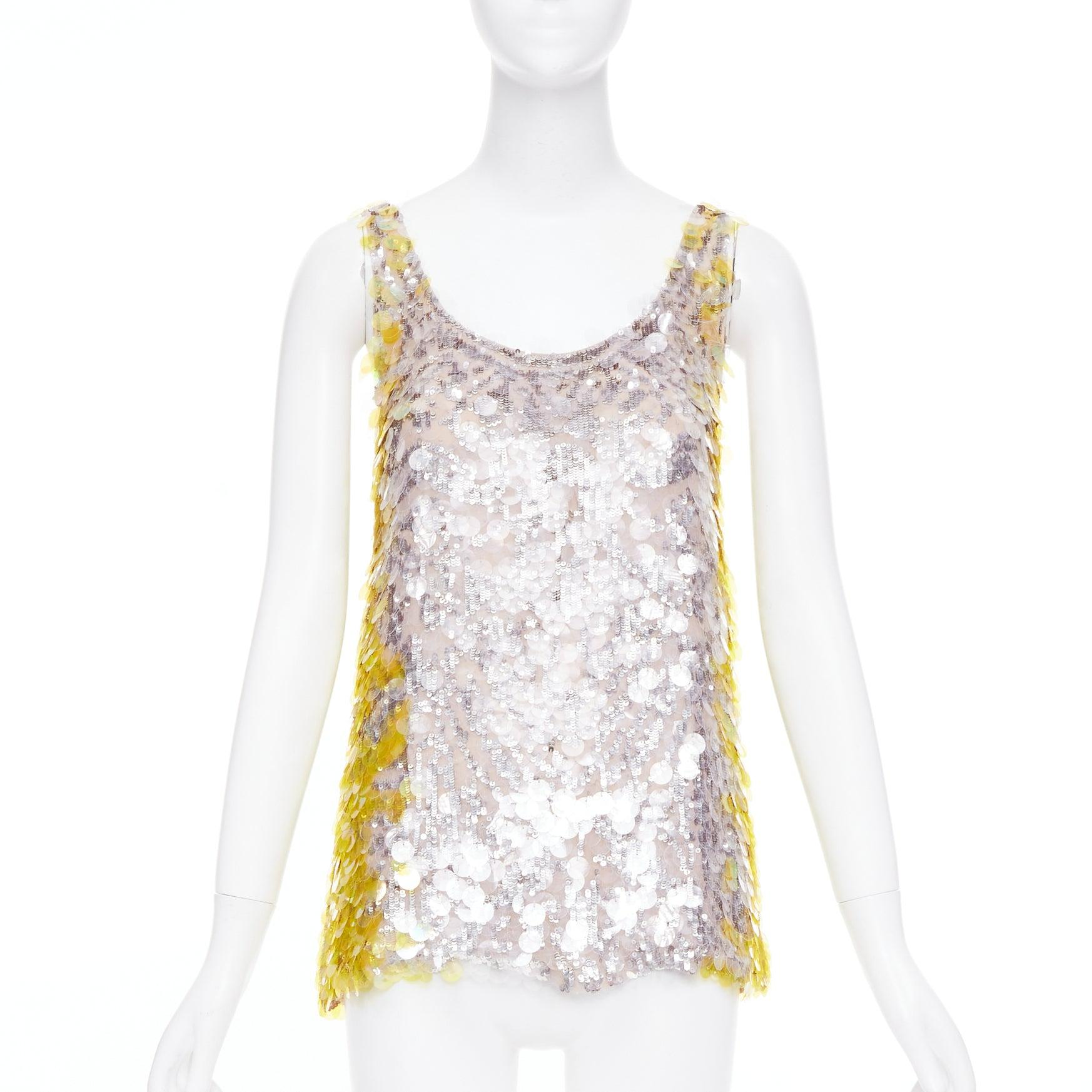 Gris VALENTINO jaune poudre argent giallo paillettes pailettes soie gilet IT40 S en vente