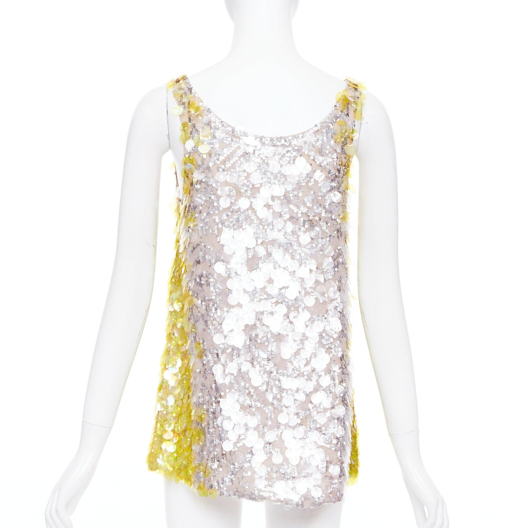 VALENTINO jaune poudre argent giallo paillettes pailettes soie gilet IT40 S en vente 1