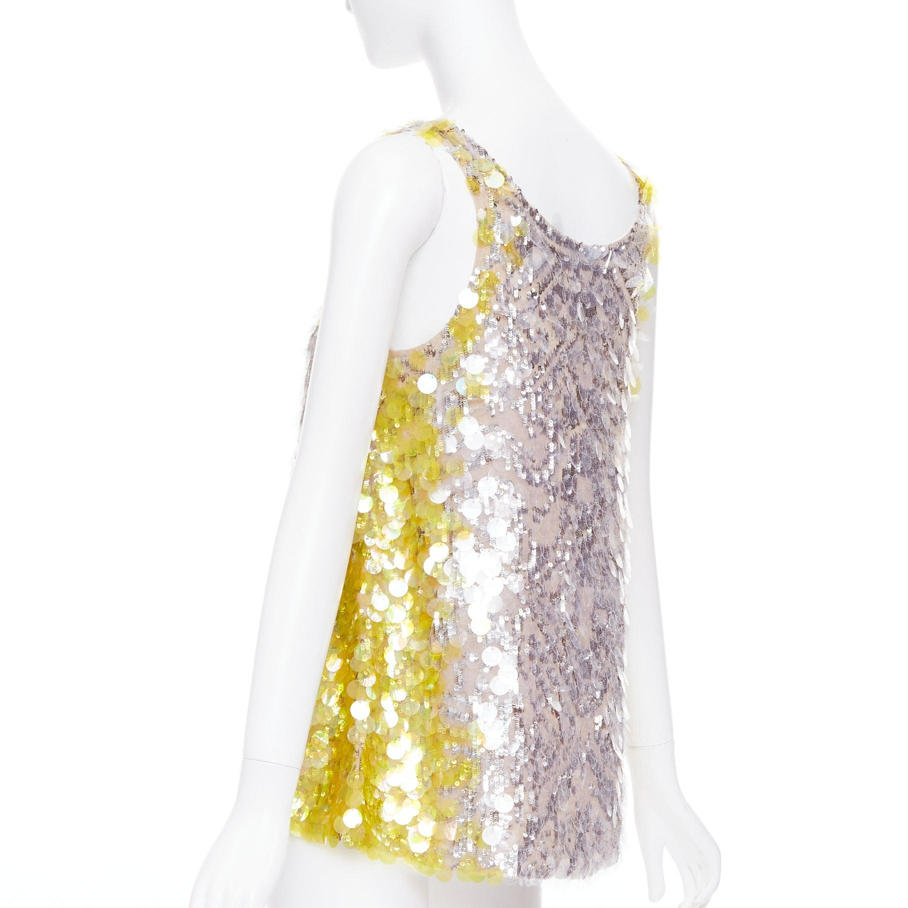 VALENTINO jaune poudre argent giallo paillettes pailettes soie gilet IT40 S en vente 2