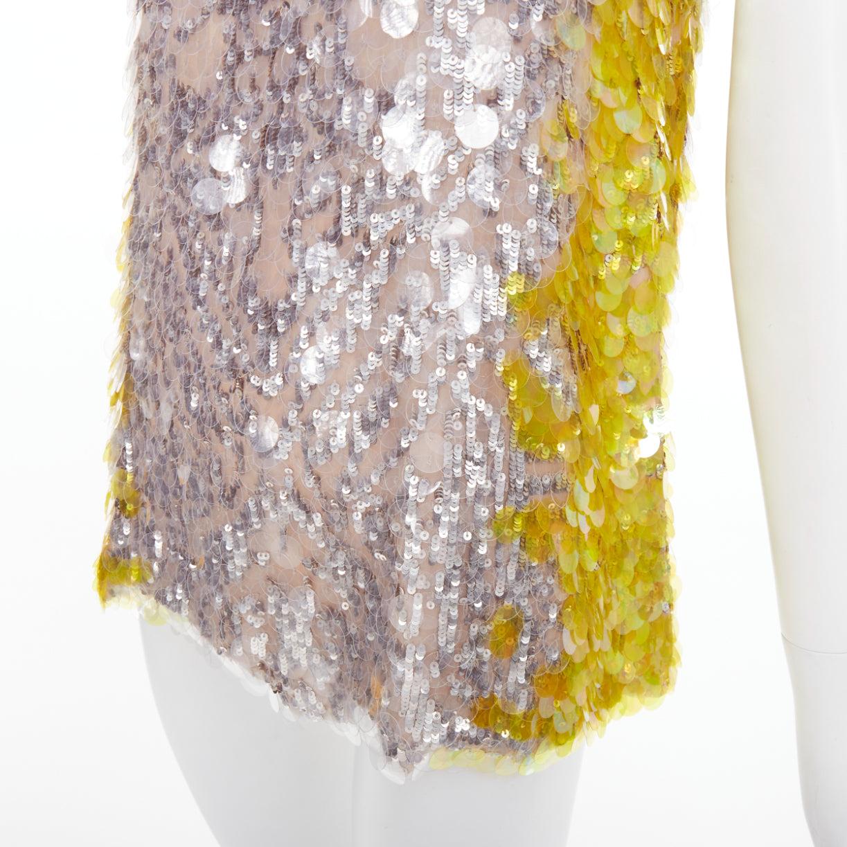 VALENTINO jaune poudre argent giallo paillettes pailettes soie gilet IT40 S en vente 3