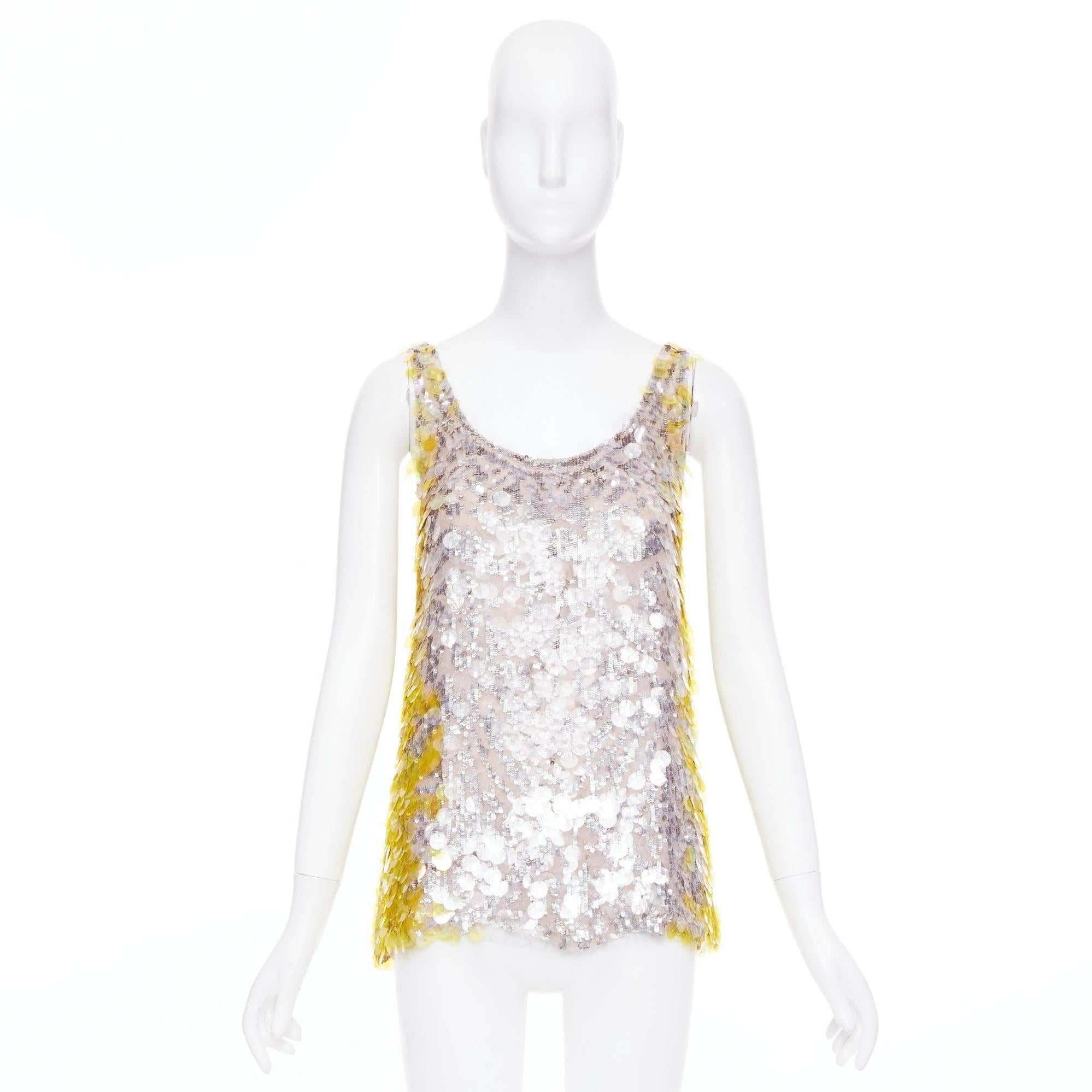 VALENTINO jaune poudre argent giallo paillettes pailettes soie gilet IT40 S en vente 5