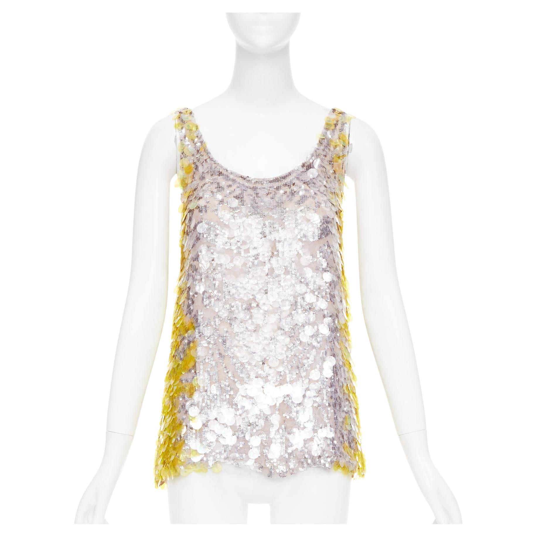 VALENTINO jaune poudre argent giallo paillettes pailettes soie gilet IT40 S