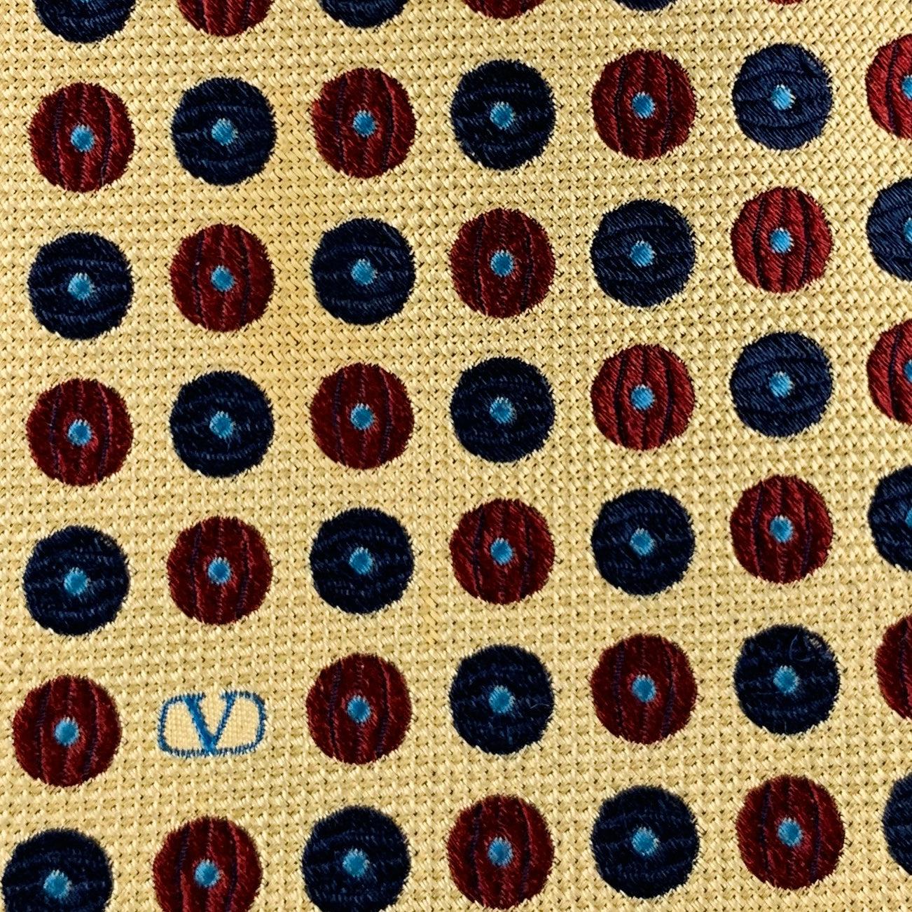 VALENTINO Yellow Red Blue Dots Silk Tie In Excellent Condition For Sale In San Francisco, CA