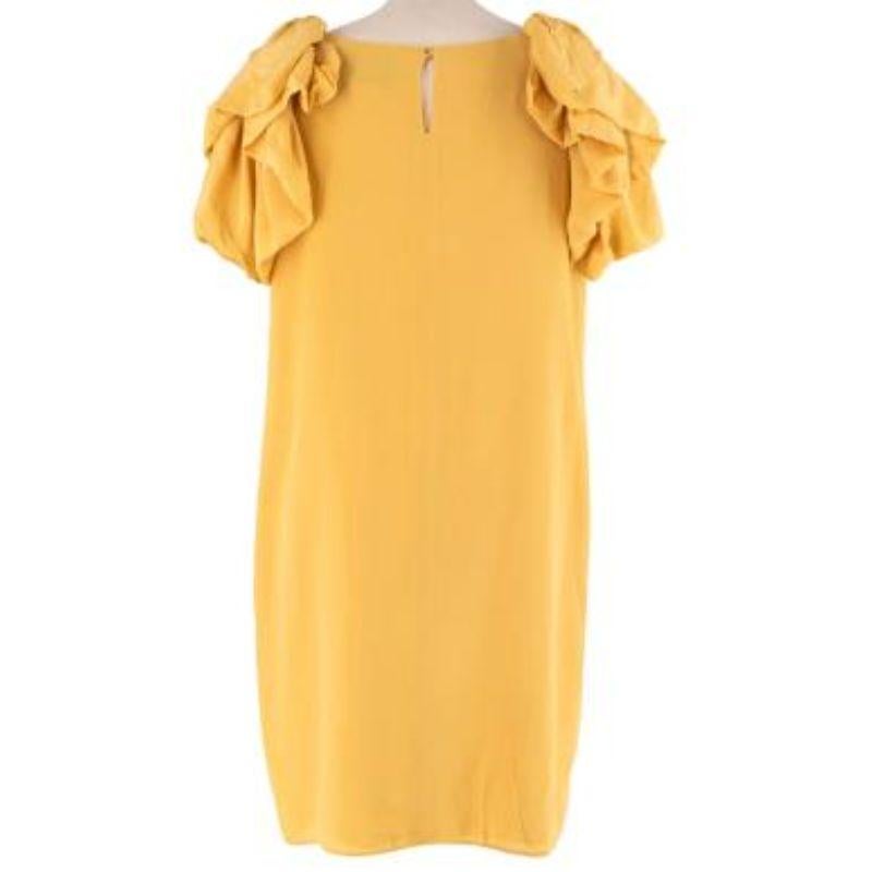 Valentino Yellow Ruched Shoulder Silk Dress In Excellent Condition For Sale In London, GB