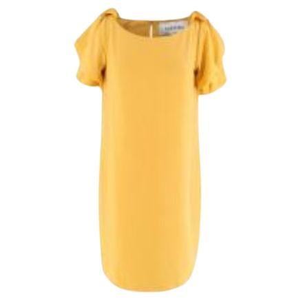 Valentino Yellow Ruched Shoulder Silk Dress For Sale