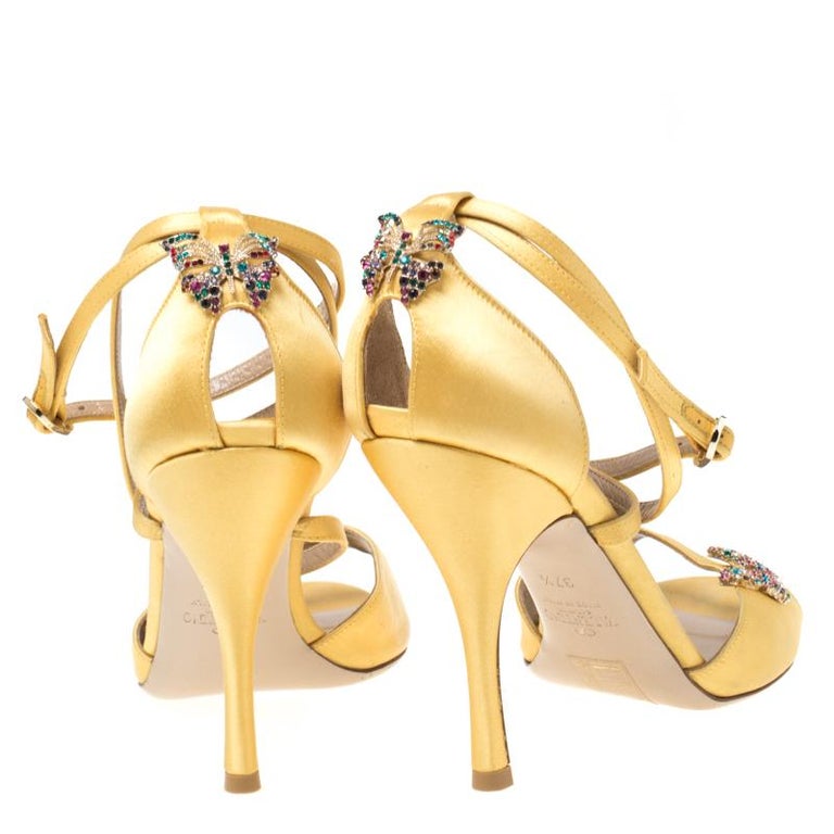 Valentino Yellow Satin Crystal Embellished Butterfly ...