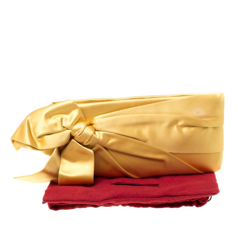 Valentino Yellow Satin Pleated Bow Clutch 6