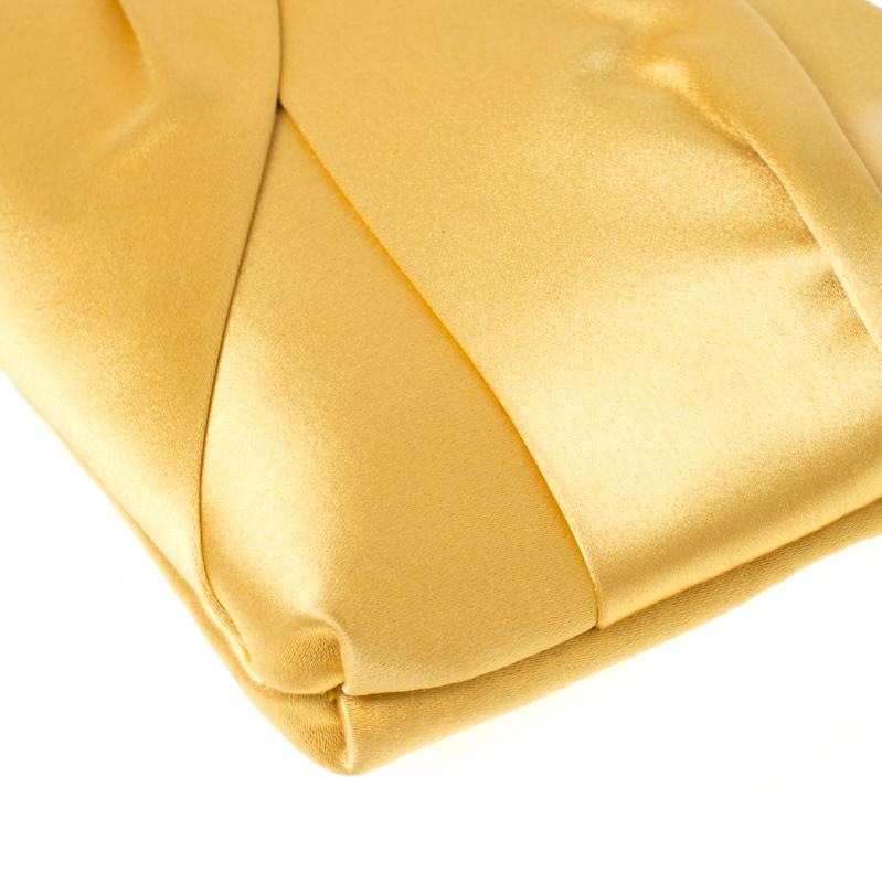 Valentino Yellow Satin Pleated Bow Clutch 3