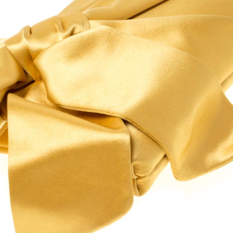 Valentino Yellow Satin Pleated Bow Clutch 4
