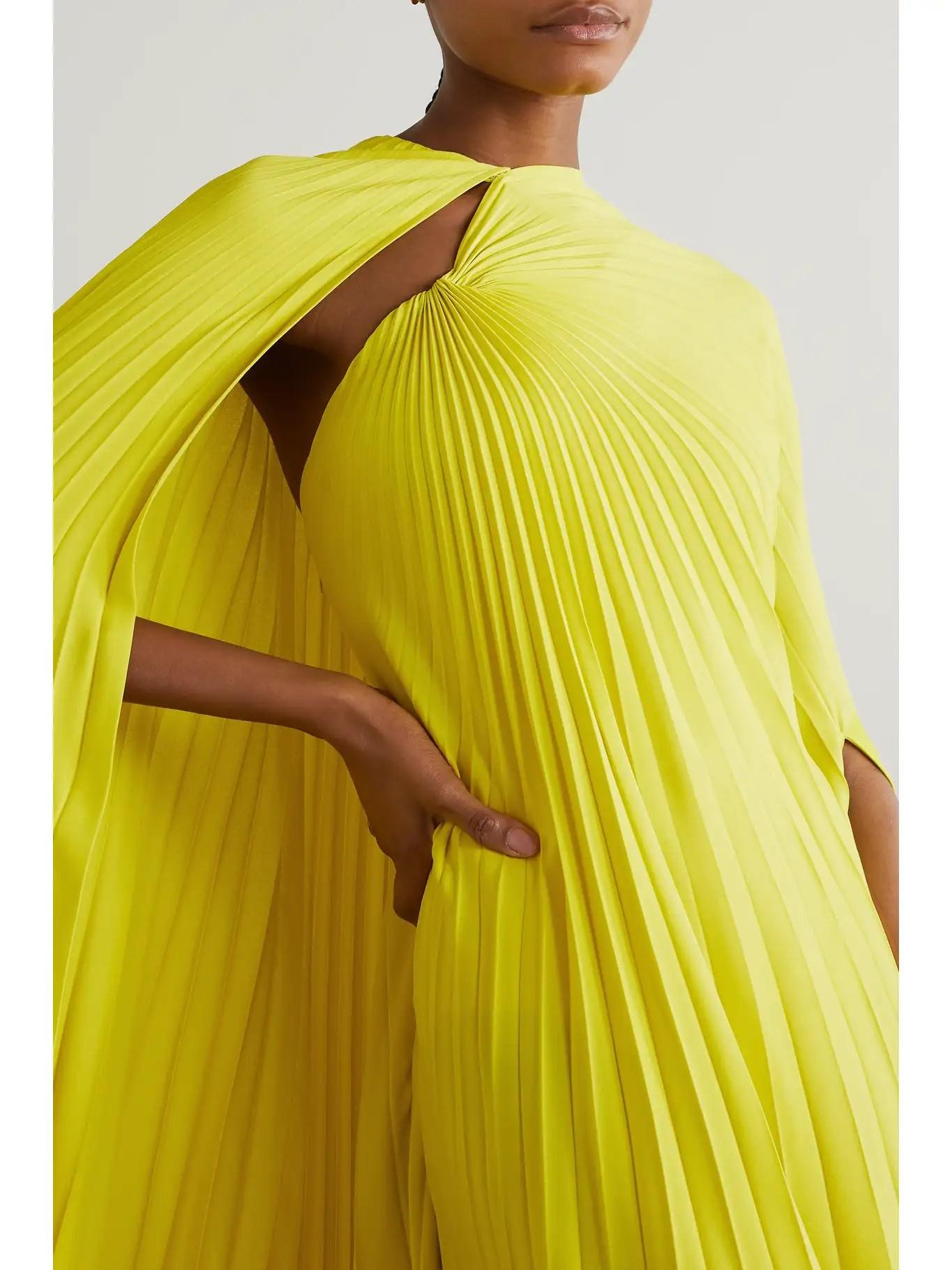 VALENTINO yellow silk 2023 CAPE-EFFECT CREPE MIDI Dress 40 S For Sale 4