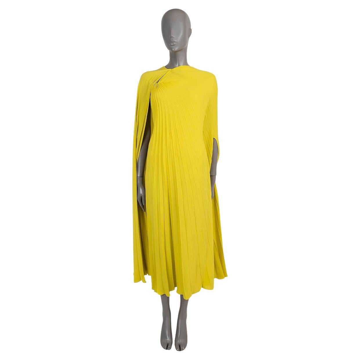 VALENTINO yellow silk 2023 CAPE-EFFECT CREPE MIDI Dress 40 S For Sale