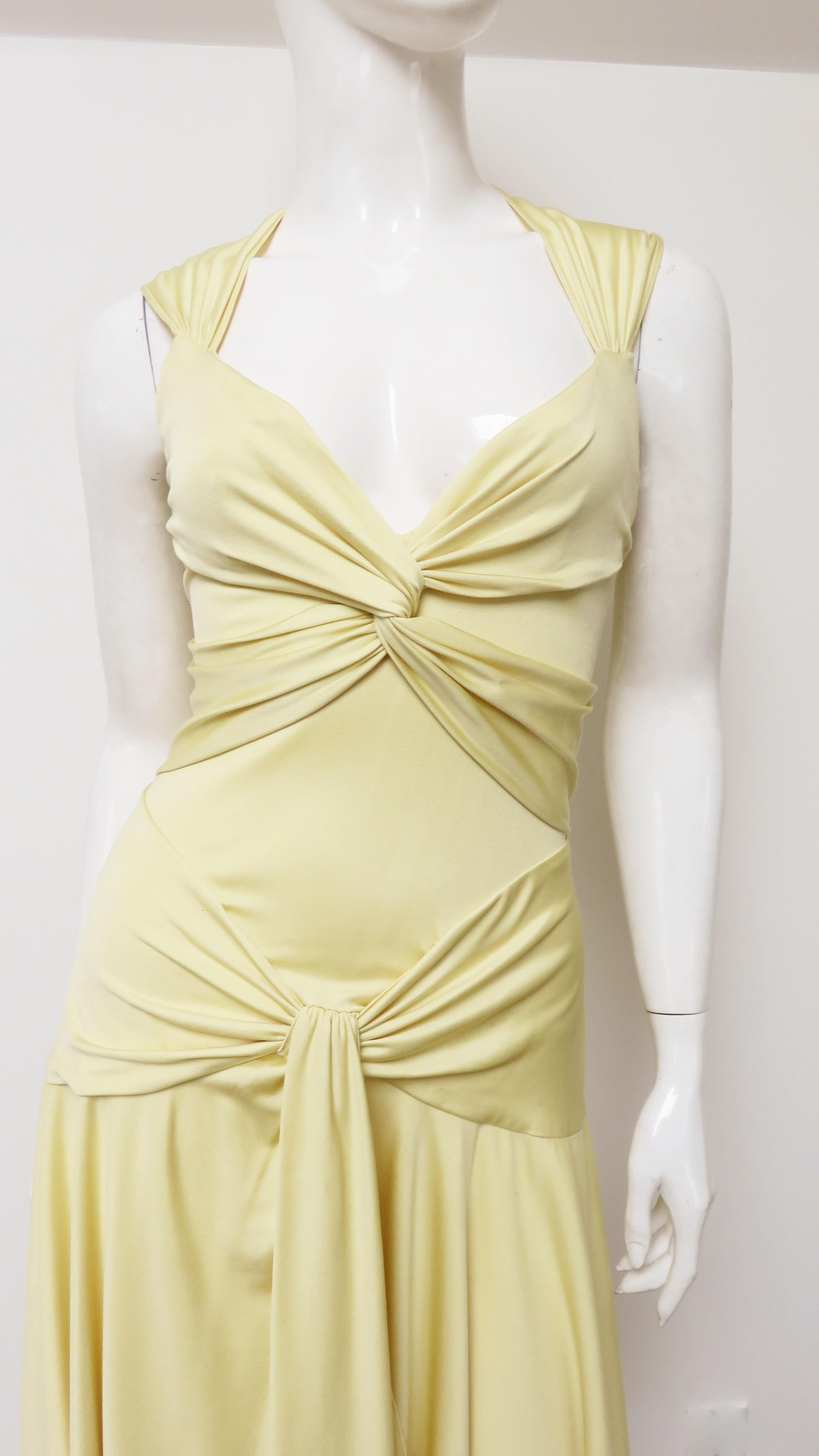 Beige Valentino Yellow Silk Dress  For Sale