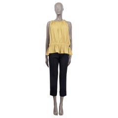 VALENTINO yellow silk GATHERED PEPLUM SLEEVELESS Blouse Shirt 40 S