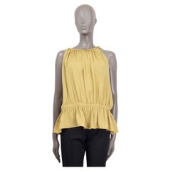 VALENTINO yellow silk GATHERED PEPLUM SLEEVELESS Blouse Shirt 40 S