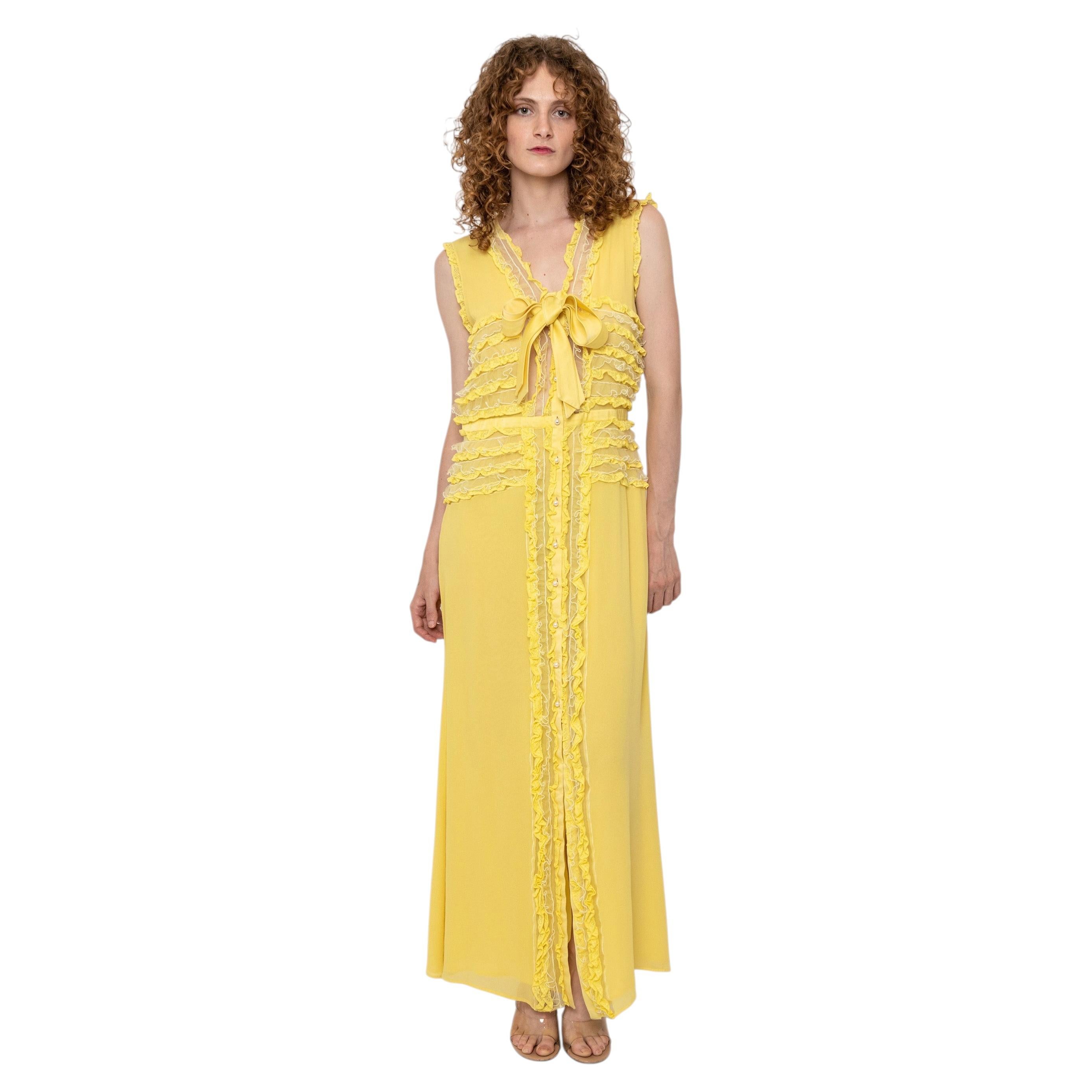 Valentino Yellow Silk w/ Lace & Satin Tie