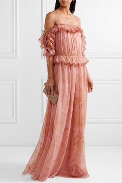 Valentino Zandra Rhodes Rnwy Romantic Off-the-Shoulder Silk Dress Gown New!