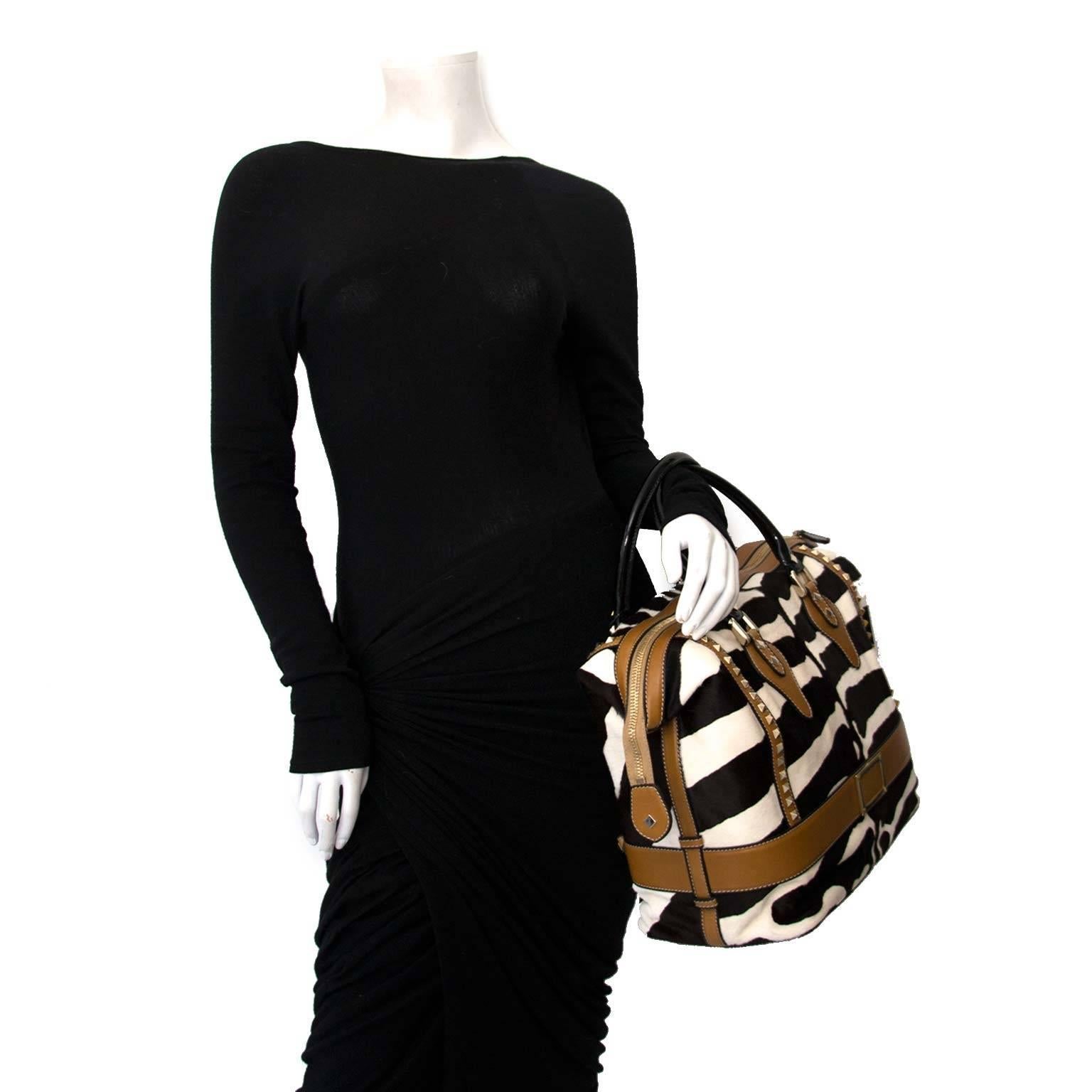 Black Valentino Zebra Motive Pony Hair Leather Studded Bag