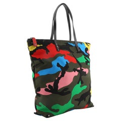 Valentino Zip Top Tote Camo Nylon Large Black, Green, Print, Red