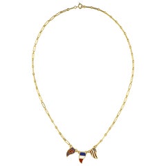 Valentino's Enamel Flags 18 Karat Yellow Gold Necklace Handcrafted in Italy