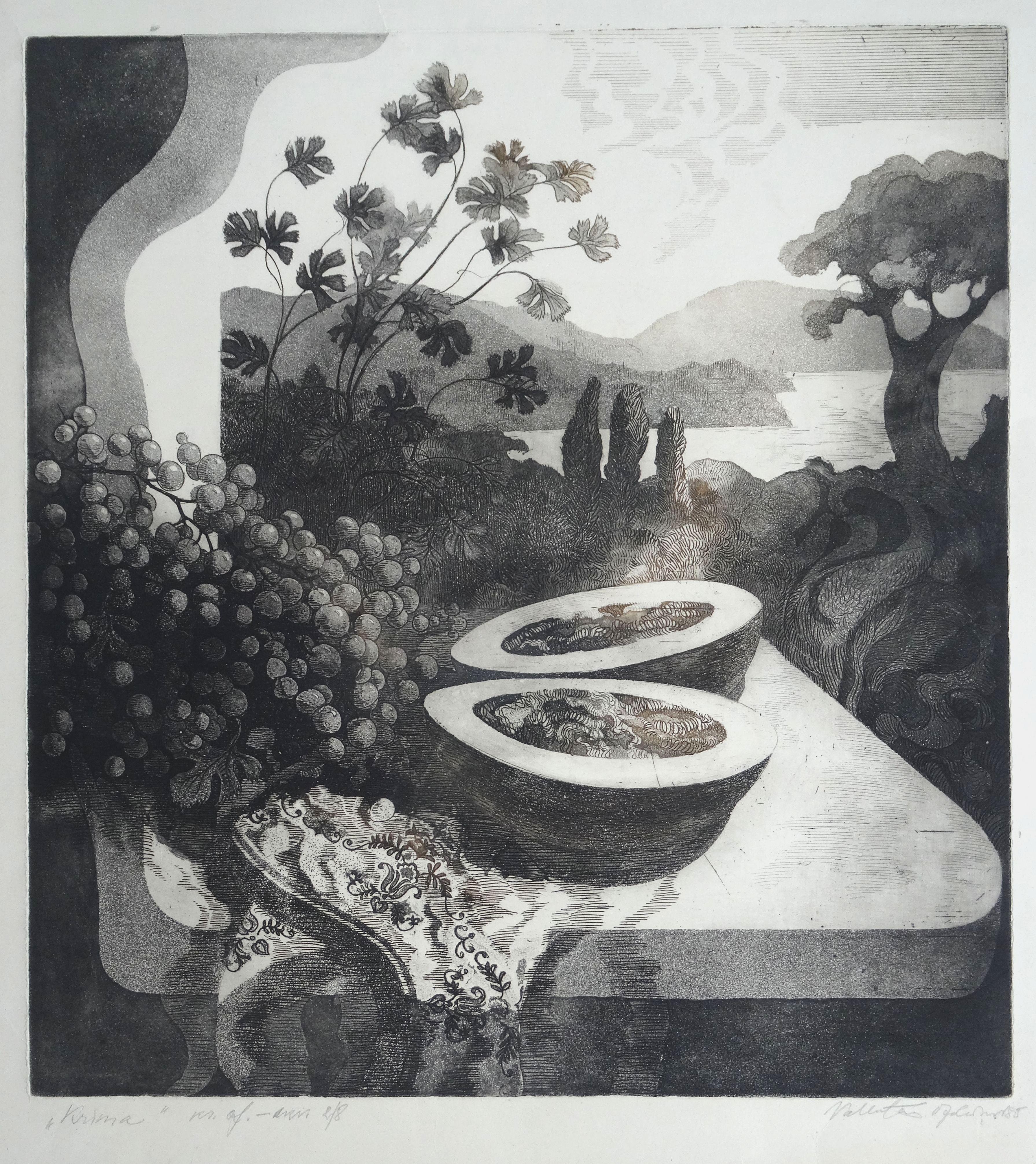 Crimée. 1985. Gravure à l'eau-forte colorée, aquatinte, 2/8, 54x50 cm