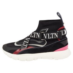 Valentio Garavani Knit Fabric And Leather VLTN High Top Sneakers Size 39