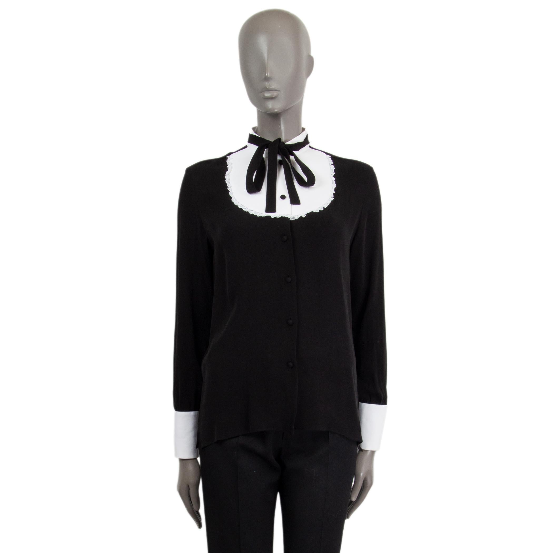 Black VALENTION black silk PUSSY BOW Blouse 40 S For Sale