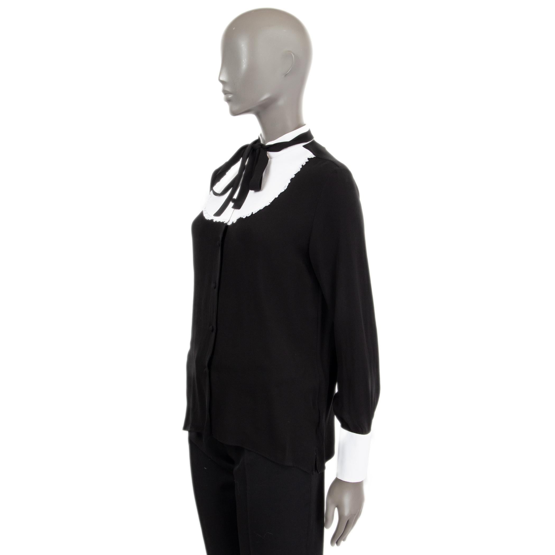 VALENTION black silk PUSSY BOW Blouse 40 S In Excellent Condition For Sale In Zürich, CH