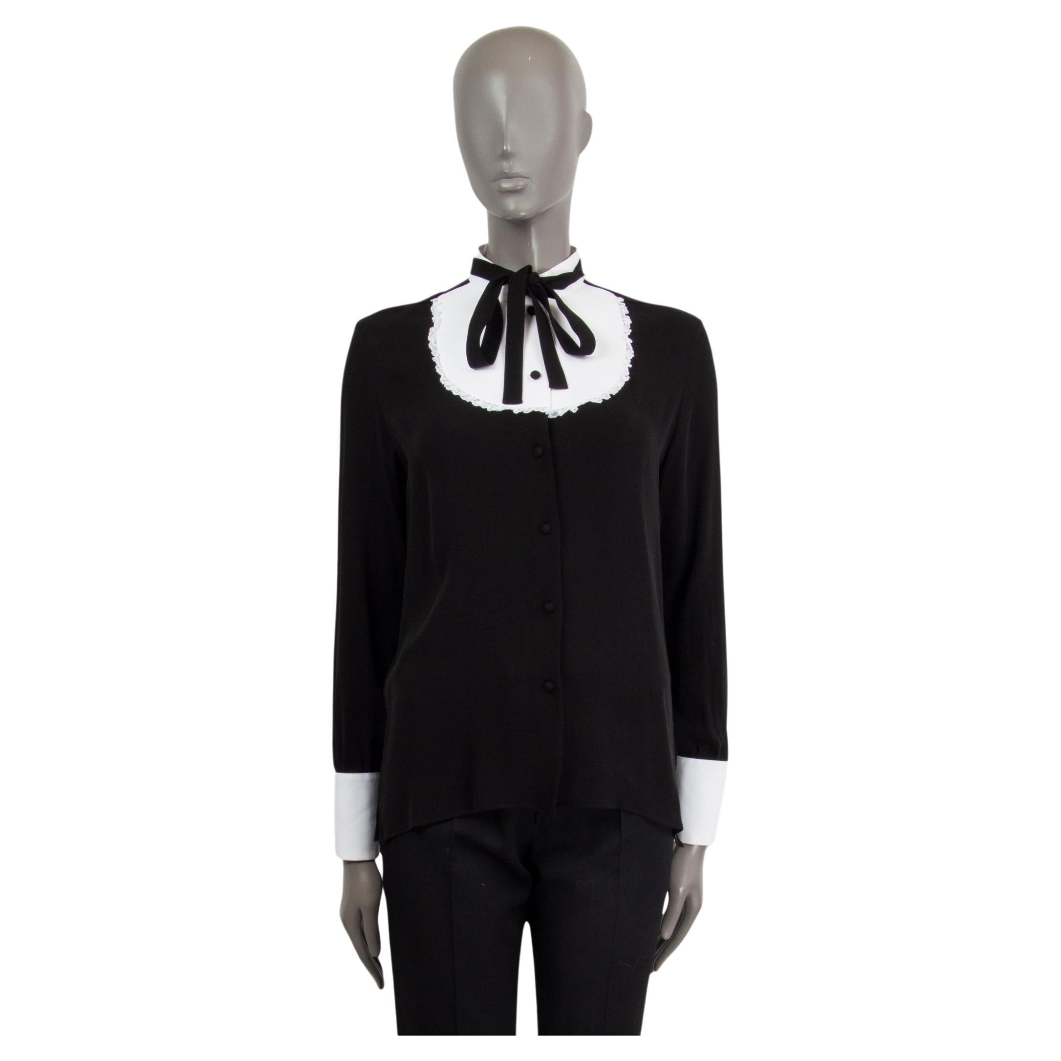 VALENTION black silk PUSSY BOW Blouse 40 S
