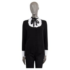 VALENTION black silk PUSSY BOW Blouse 40 S