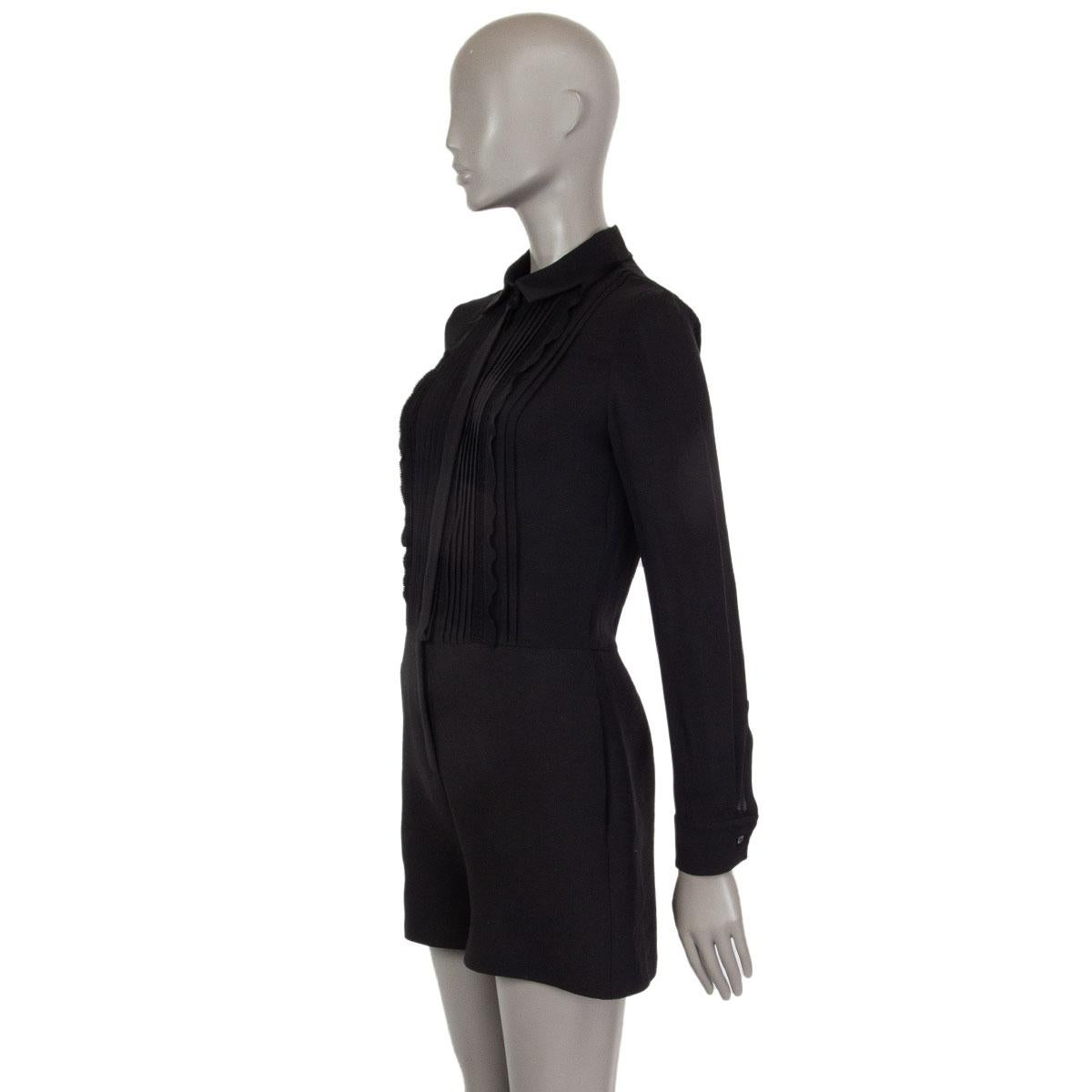 VALENTION schwarzer langärmeliger Jumpsuit aus Wolle & Seide mit PleaTED-Muster 40 S (Schwarz) im Angebot