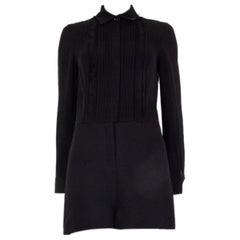 VALENTION black wool & silk PLEATED Long Sleeve Jumpsuit Romper 40 S