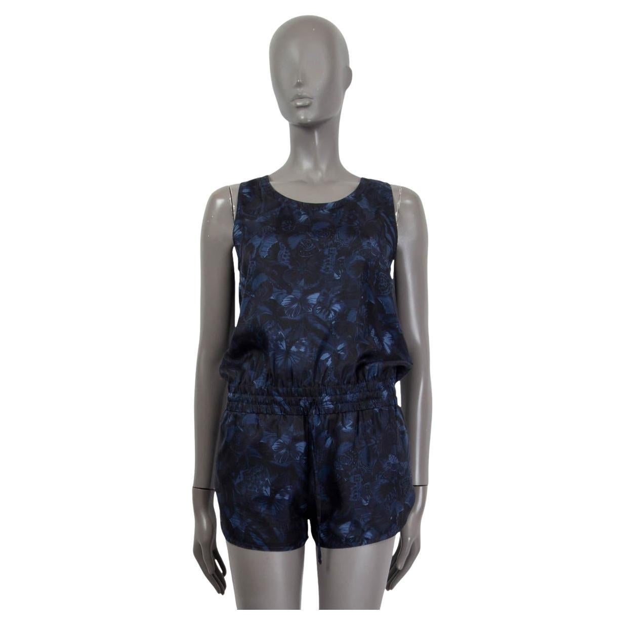 VALENTION navy silk CAMO BUTTERFLY Short Jumpsuit Romper XS For Sale