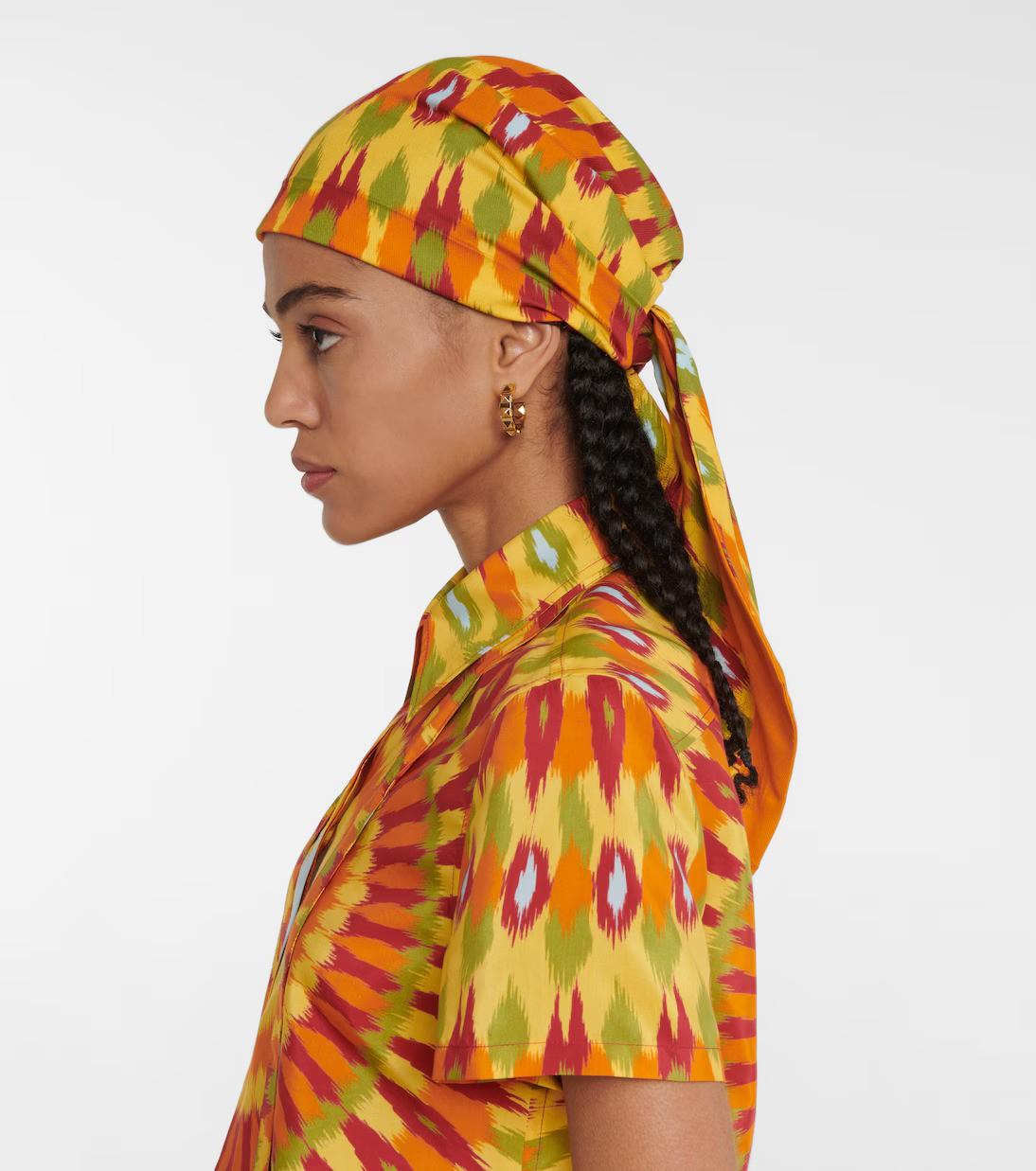 VALENTINO orange cotton & silk 2024 KALEIDOSCOPE Headscarf Pareo Scarf en venta 1