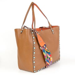 VALENTION orange tan ROLLING ROCKSTUD REVERSIBLE MEDIUM TOTE Bag