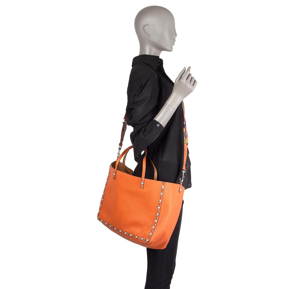 Women's VALENTION orange tan ROLLING ROCKSTUD REVERSIBLE MEDIUM TOTE Bag