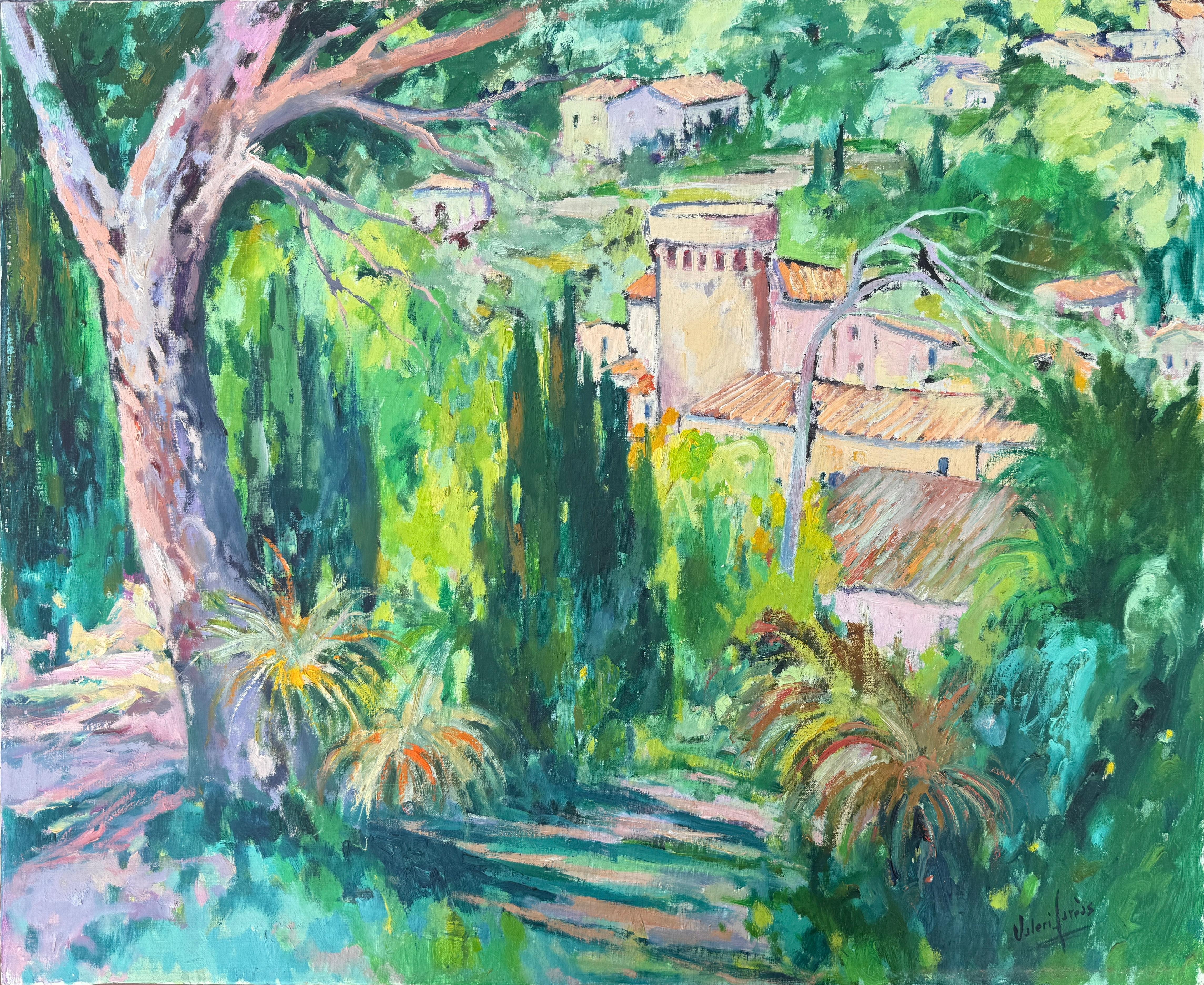Mediterranean Landscape with Architecture and Cypress Trees oil on canvas