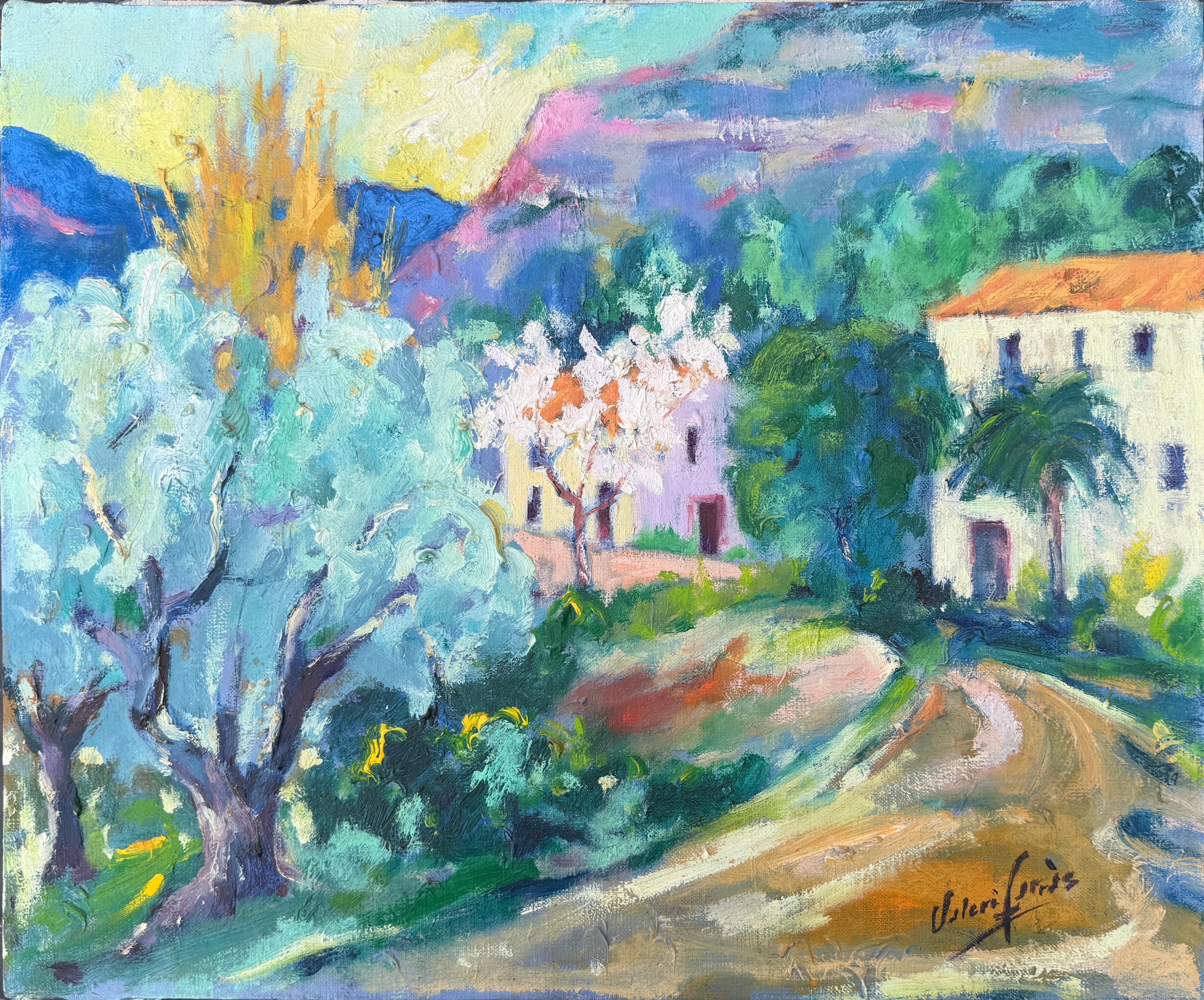 Valeri Farras Landscape Painting - Mediterranean Landscape with Path and Houses