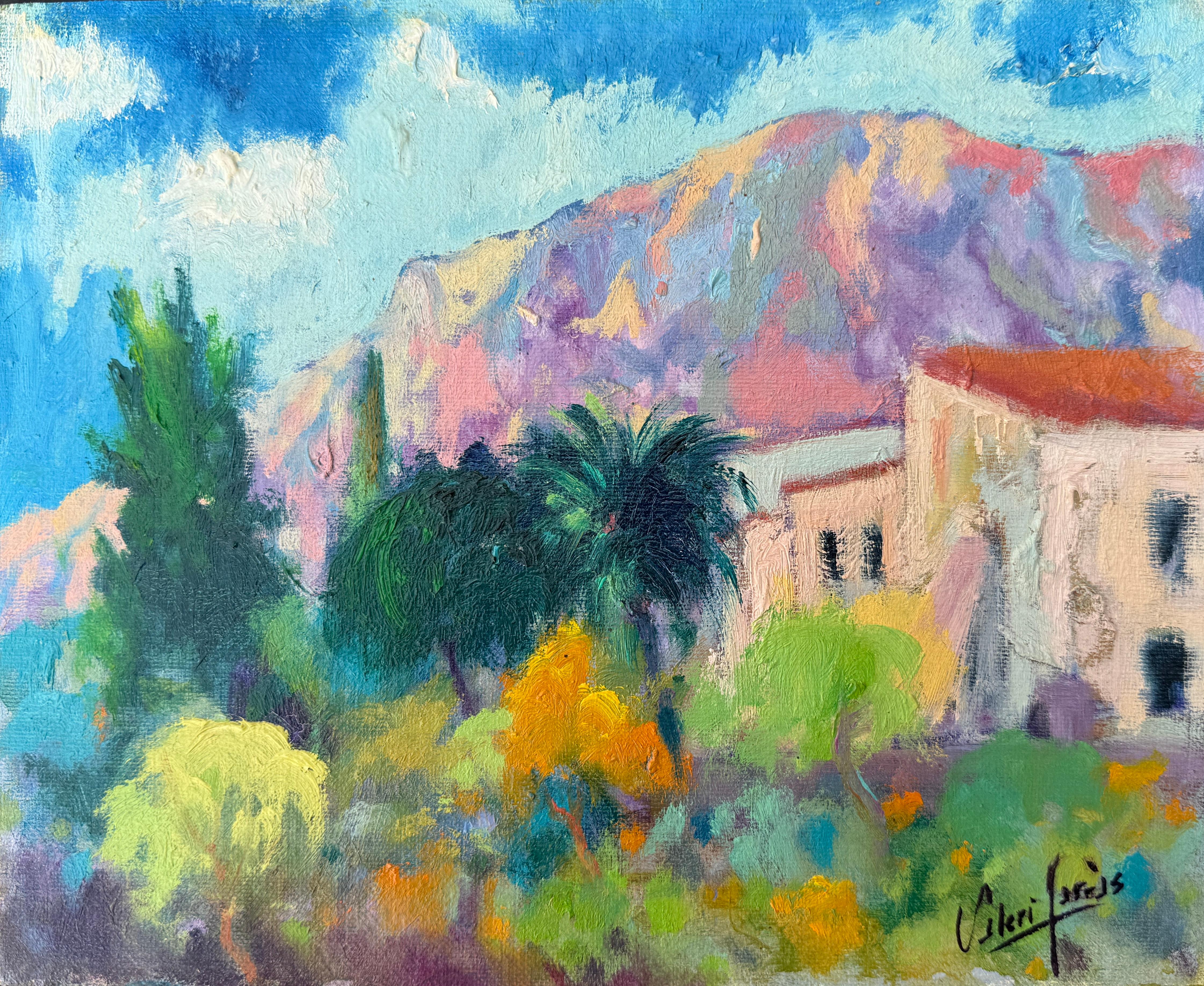 Valeri Farras Landscape Painting - Mediterranean Light with Palm Trees oil painting european art