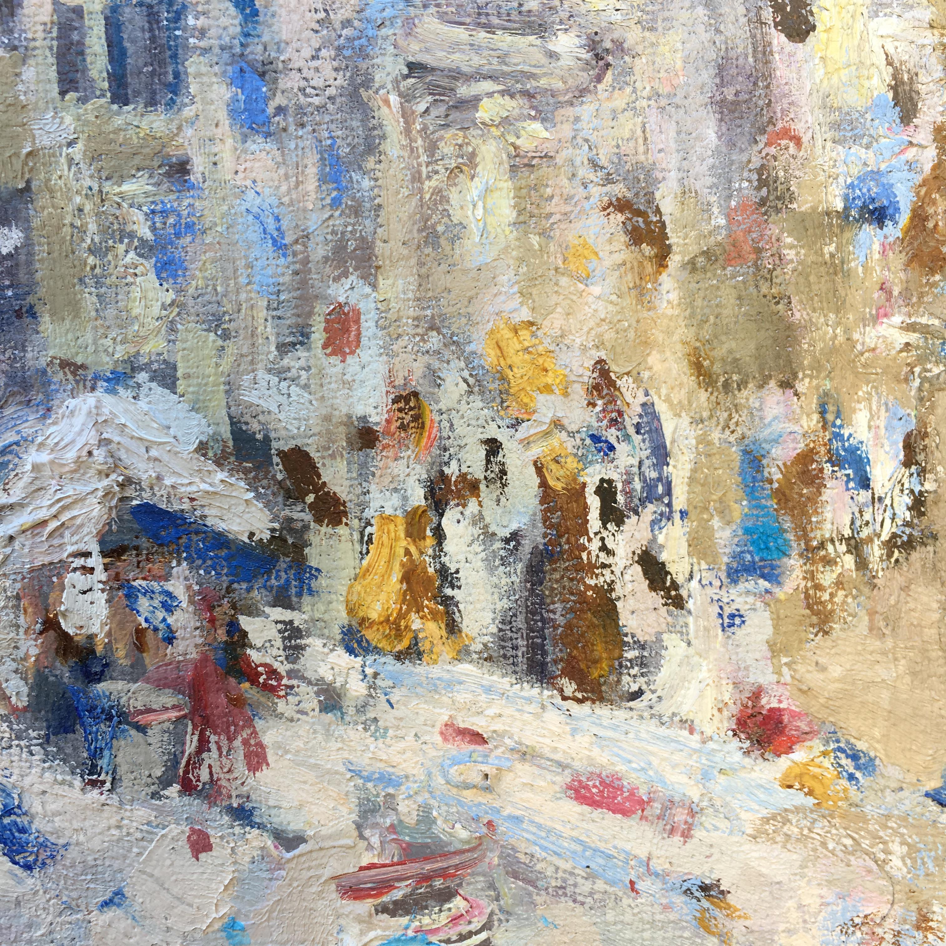 Piazza in Firenze - Gray Figurative Painting by Valeria Lakrisenko