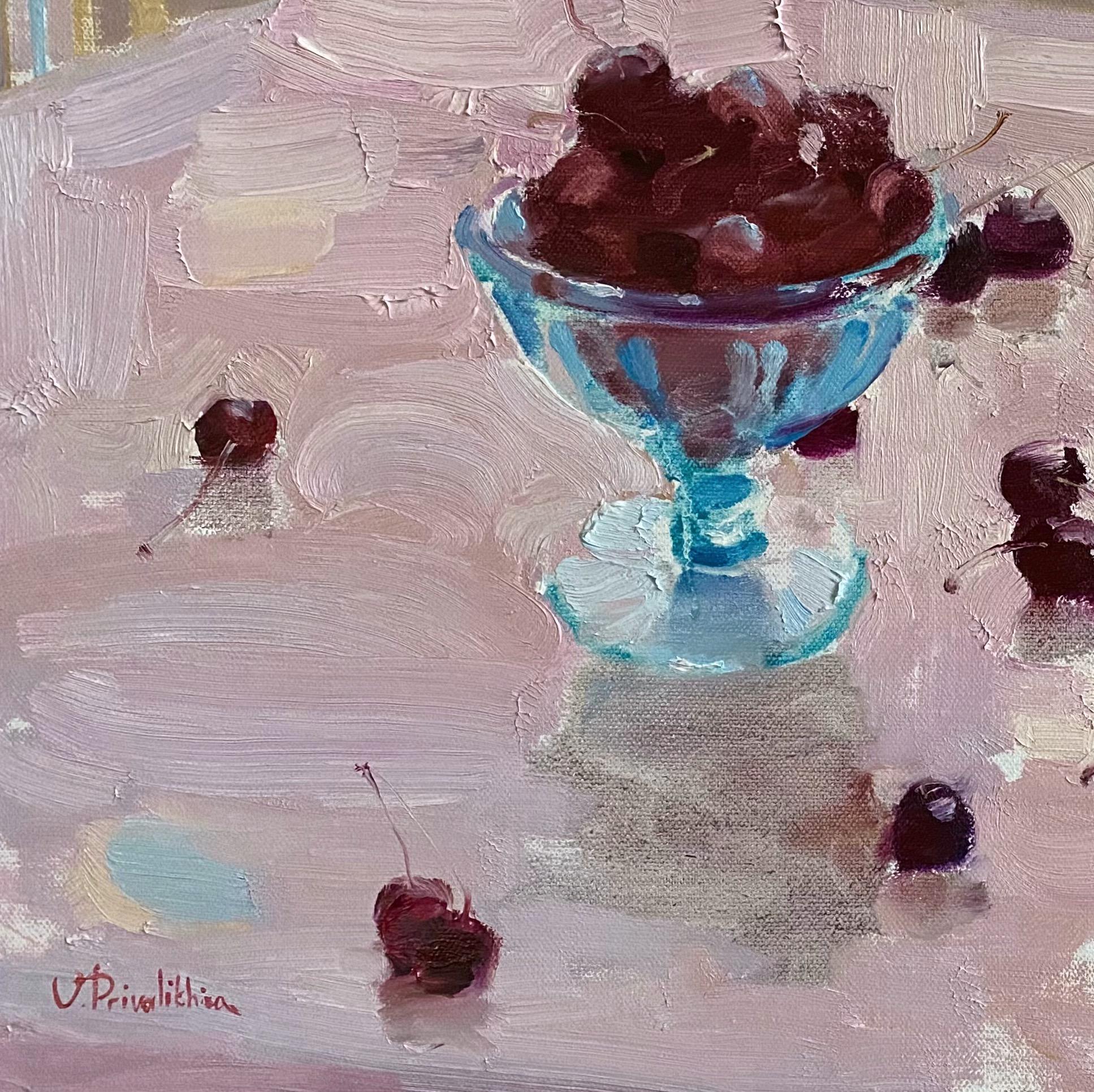 Still Life With Cherries - 21st Century Impressionist Oil Still Life Painting For Sale 1