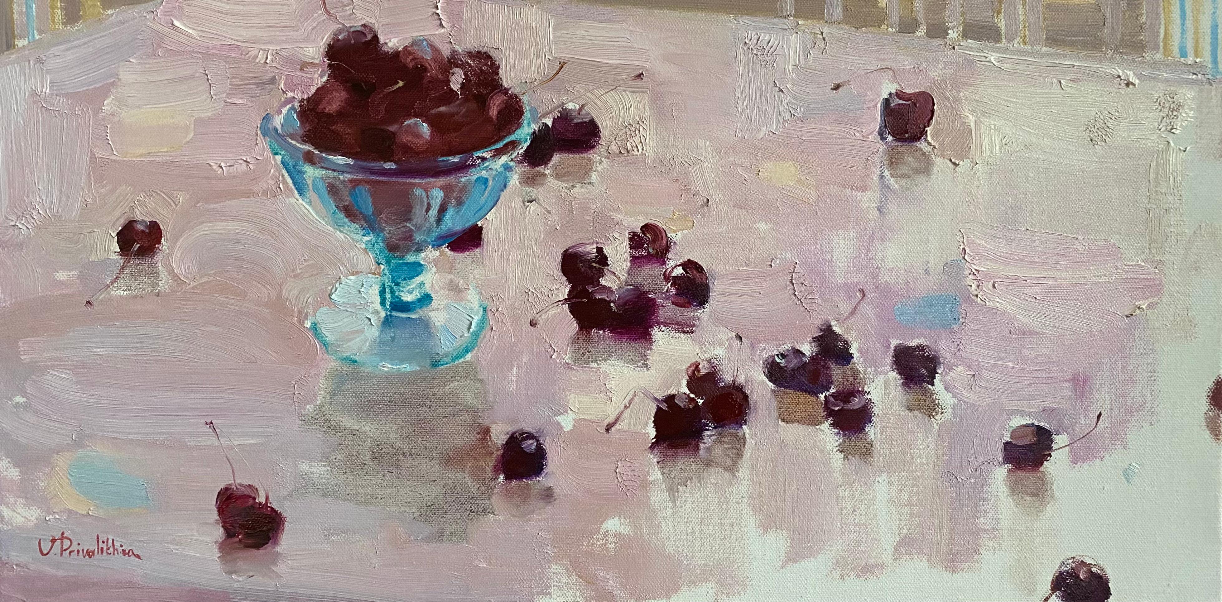 Still Life With Cherries - 21st Century Impressionist Oil Still Life Painting
