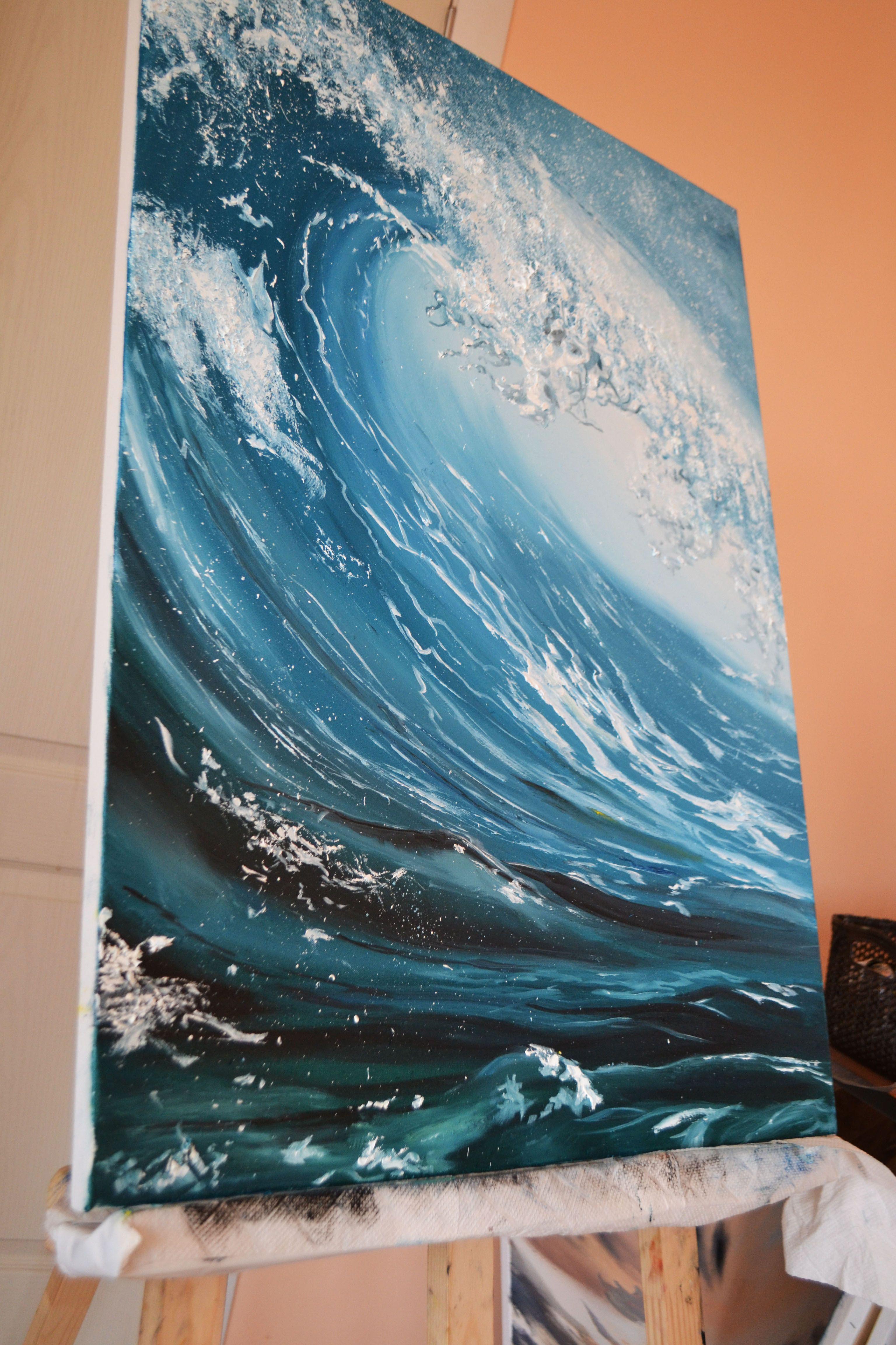 Aqua, Painting, Oil on Canvas For Sale 2