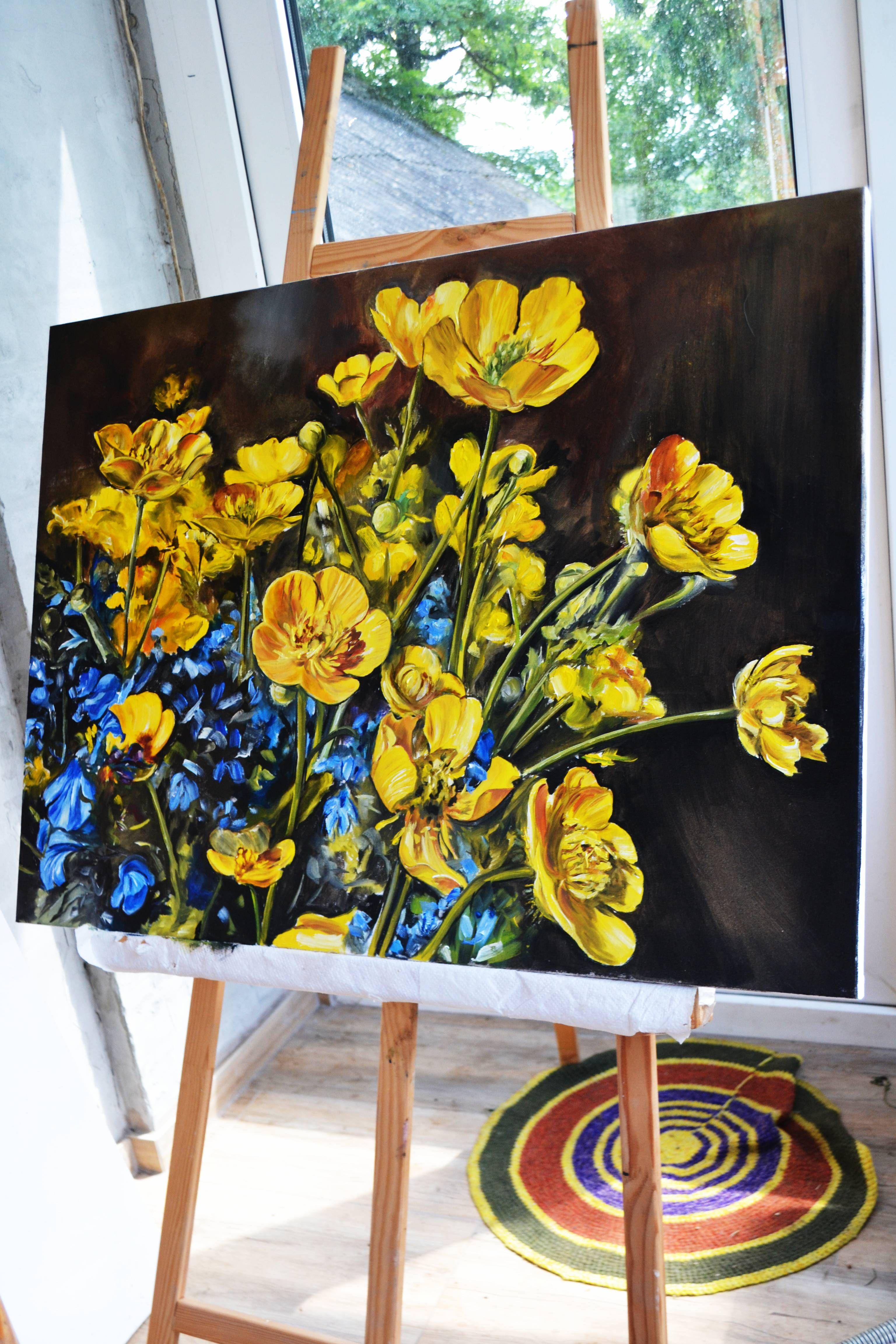 Butterkrug-Blumen, Gemälde, Öl auf Leinwand (Realismus), Painting, von Valeria Radzievska