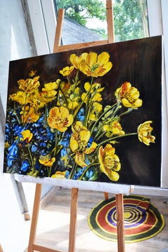 Buttercup Flowers, Painting, Oil on Canvas
