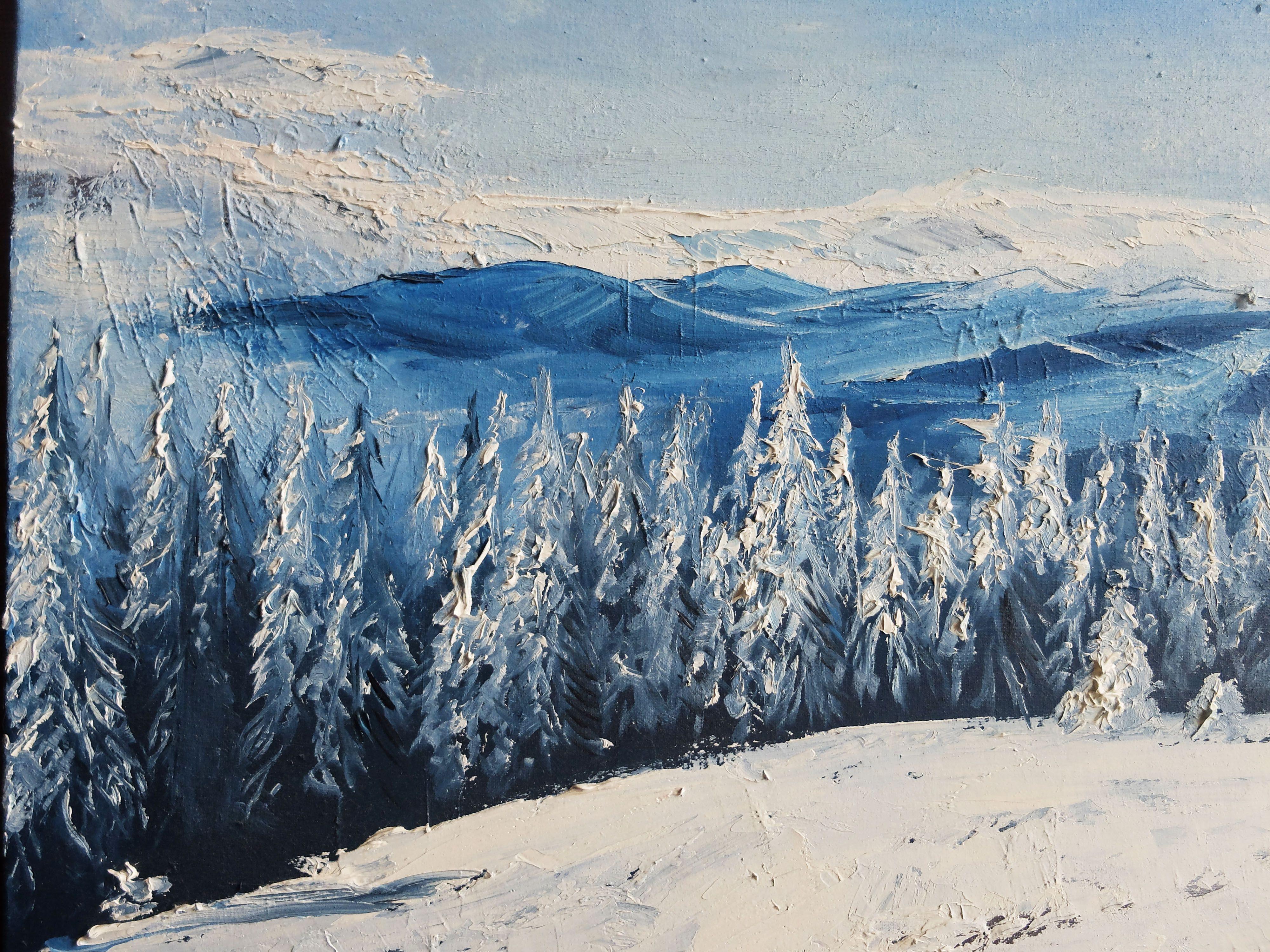 Christmas Trees on Guard, Painting, Oil on Canvas For Sale 1