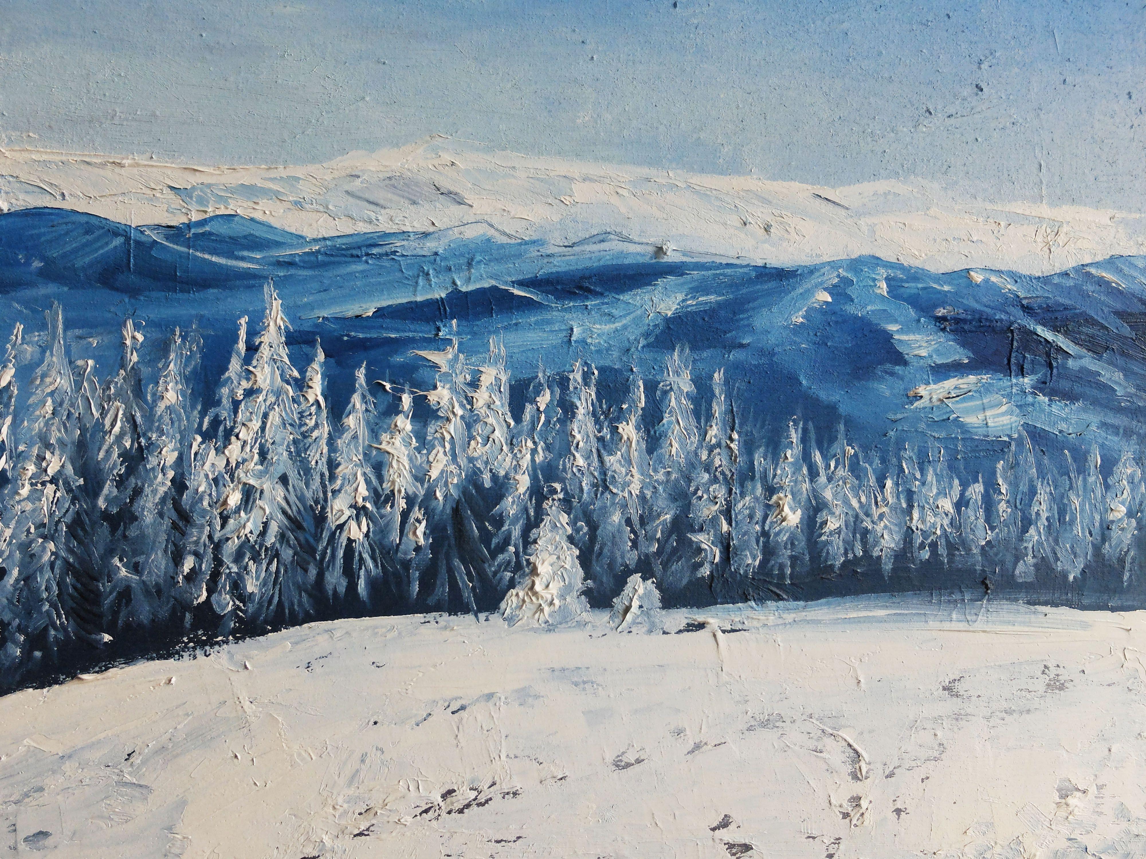 Christmas Trees on Guard, Painting, Oil on Canvas For Sale 2