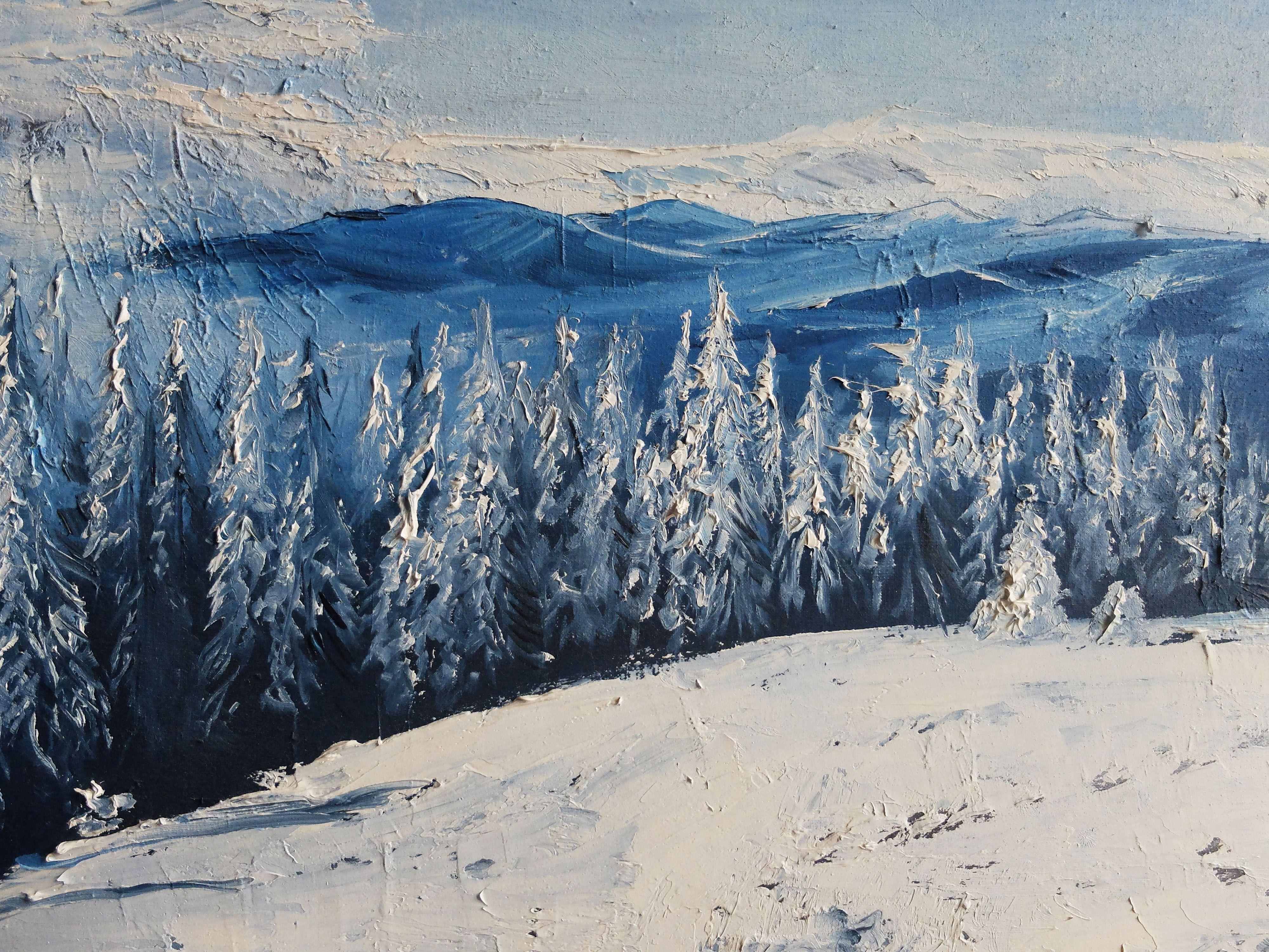 Christmas Trees on Guard, Painting, Oil on Canvas For Sale 4