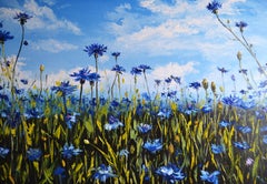 Cornflower Field, Painting, Oil on Canvas